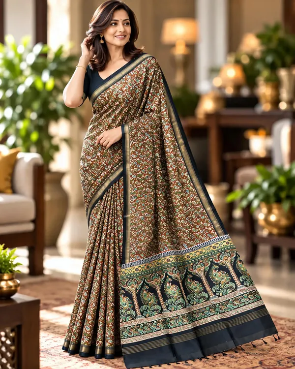 Brown_Sico_Cotton_And_Silk_Saree_With_Blouse_Piece_For_Women