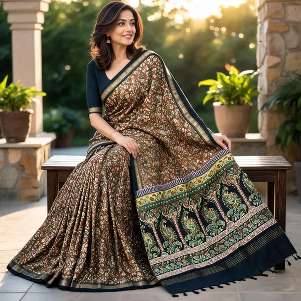 Brown_Sico_Cotton_And_Silk_Saree_With_Blouse_Piece_For_Women