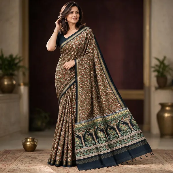 Brown_Sico_Cotton_And_Silk_Saree_With_Blouse_Piece_For_Women