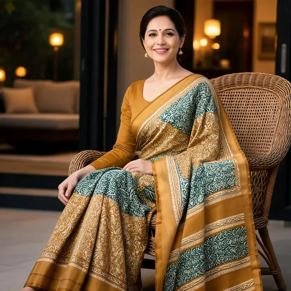 Mustard_Sico_Cotton_And_Silk_Saree_With_Blouse_Piece_For_Women