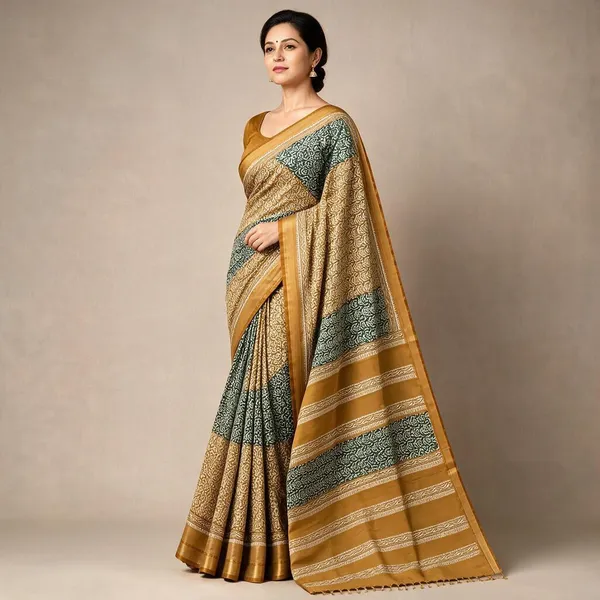 Mustard_Sico_Cotton_And_Silk_Saree_With_Blouse_Piece_For_Women