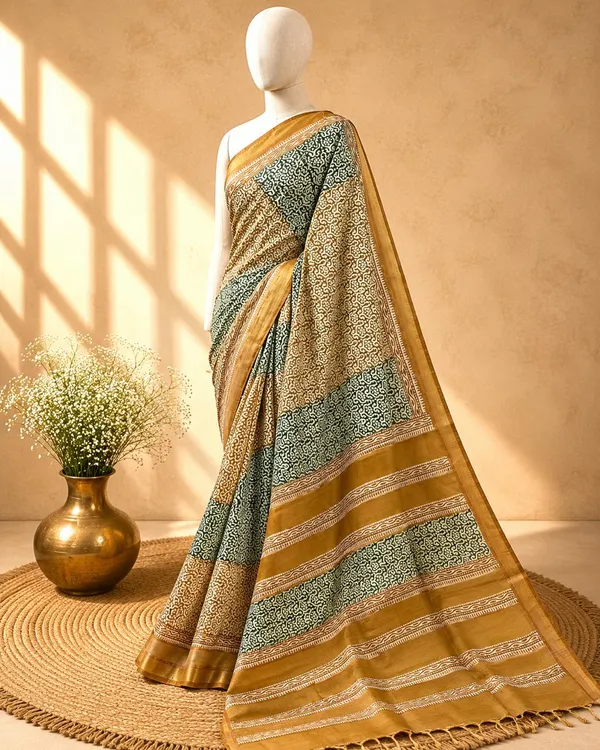 Mustard_Sico_Cotton_And_Silk_Saree_With_Blouse_Piece_For_Women