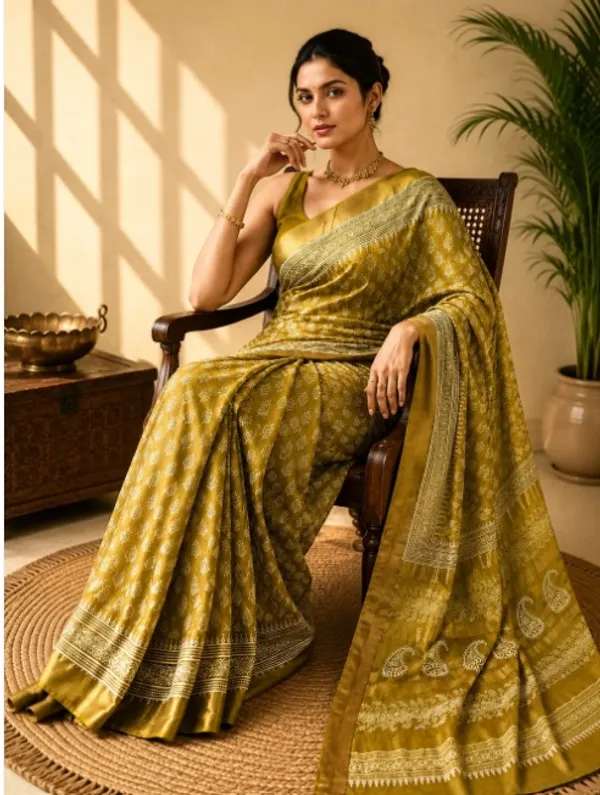 Mustard_Sico_Cotton_And_Silk_Saree_With_Blouse_Piece_For_Women