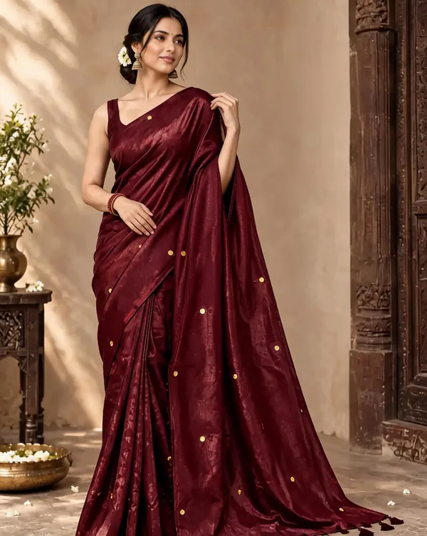 Maroon_Sico_Cotton_And_Silk_Saree_With_Blouse_Piece_For_Women