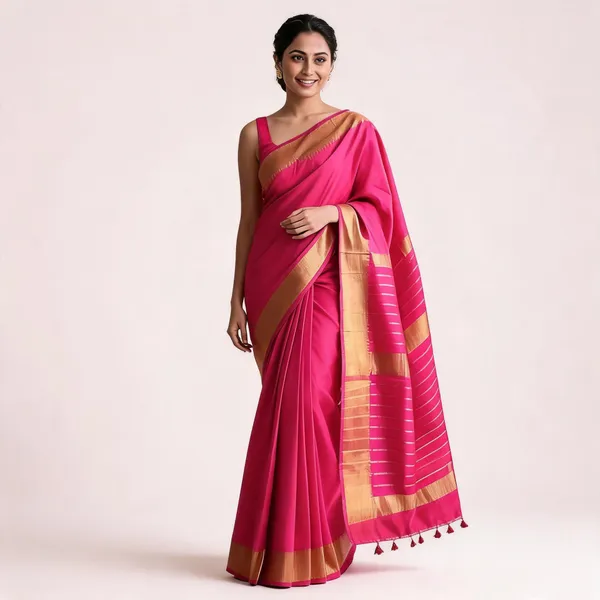 Pink_And_Gold_Sico_Cotton_And_Silk_Saree_With_Blouse_Piece_For_Women