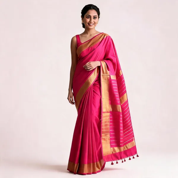 Pink_And_Gold_Sico_Cotton_And_Silk_Saree_With_Blouse_Piece_For_Women
