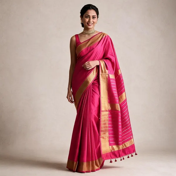 Pink_And_Gold_Sico_Cotton_And_Silk_Saree_With_Blouse_Piece_For_Women