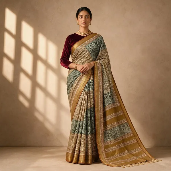 Mustard_Sico_Cotton_And_Silk_Saree_With_Blouse_Piece_For_Women