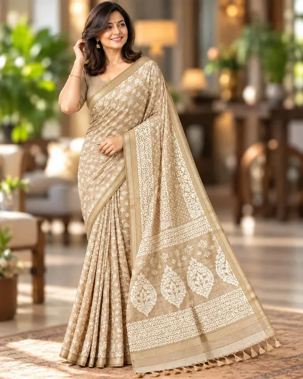 Beige_Sico_Cotton_And_Silk_Saree_With_Blouse_Piece_For_Women