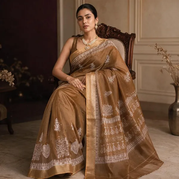 Brown_Sico_Cotton_And_Silk_Saree_With_Blouse_Piece_For_Women