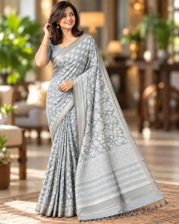 Grey_Sico_Cotton_And_Silk_Saree_With_Blouse_Piece_For_Women