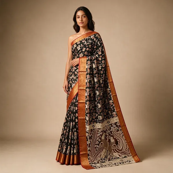Black_Sico_Cotton_And_Silk_Saree_With_Blouse_Piece_For_Women