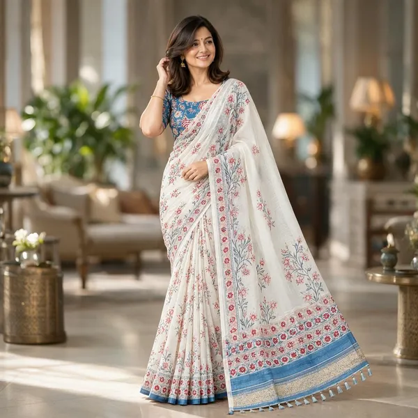 White_Sico_Cotton_And_Silk_Saree_With_Blouse_Piece_For_Women