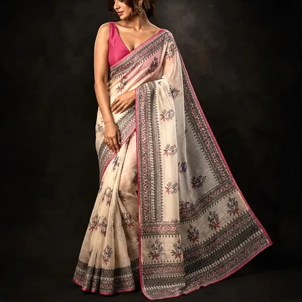 Cream_Sico_Cotton_And_Silk_Saree_With_Blouse_Piece_For_Women