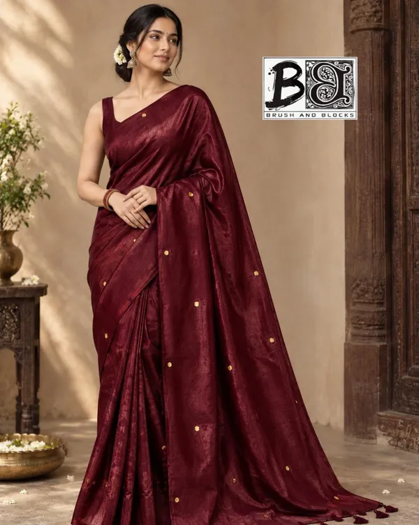 Maroon_Sico_Cotton_And_Silk_Saree_With_Blouse_Piece_For_Women