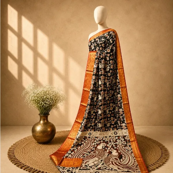 Black_Sico_Cotton_And_Silk_Saree_With_Blouse_Piece_For_Women