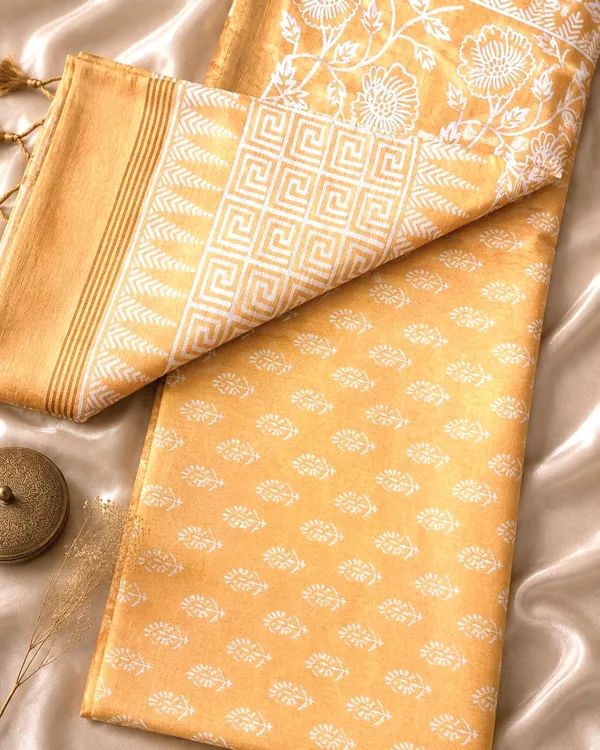 Mustard_Sico_Cotton_And_Silk_Saree_With_Blouse_Piece_For_Women