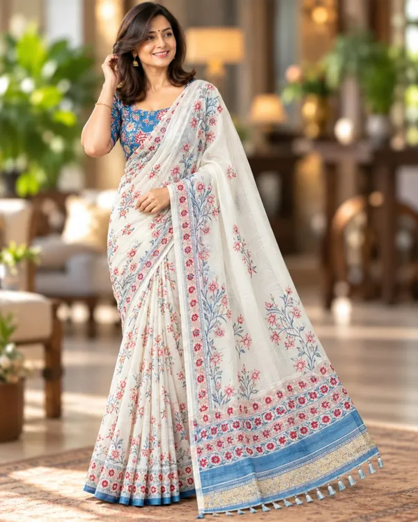 White_Sico_Cotton_And_Silk_Saree_With_Blouse_Piece_For_Women