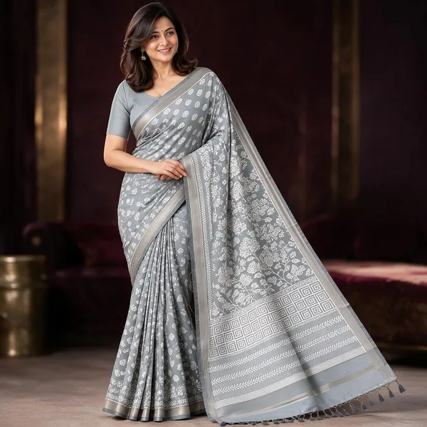 Grey_Sico_Cotton_And_Silk_Saree_With_Blouse_Piece_For_Women