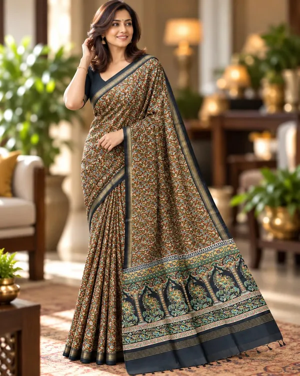 Brown_Sico_Cotton_And_Silk_Saree_With_Blouse_Piece_For_Women