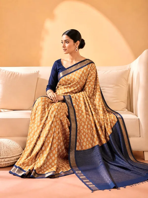 Mustard_Sico_Cotton_And_Silk_Saree_With_Blouse_Piece_For_Women