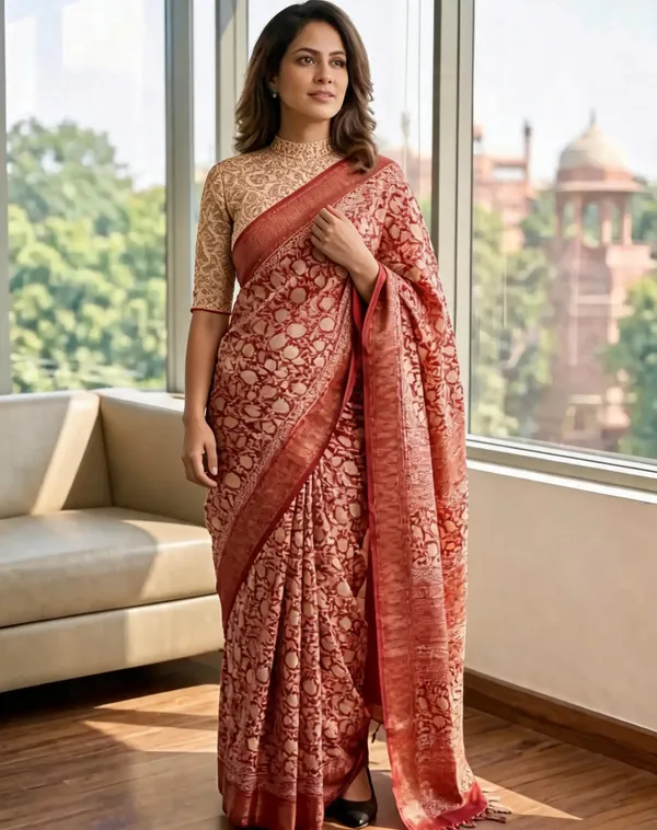 Rust_Sico_Cotton_And_Silk_Saree_With_Blouse_Piece_For_Women