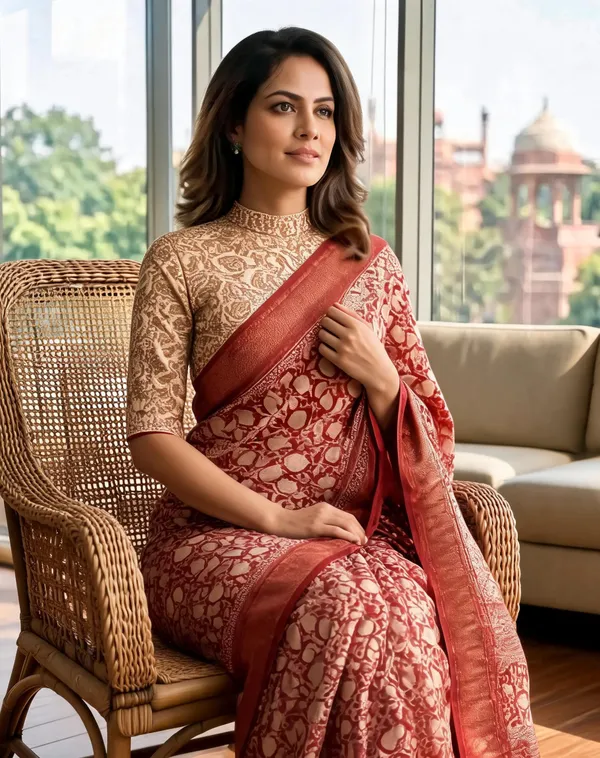 Rust_Sico_Cotton_And_Silk_Saree_With_Blouse_Piece_For_Women
