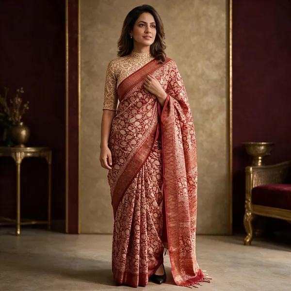 Rust_Sico_Cotton_And_Silk_Saree_With_Blouse_Piece_For_Women