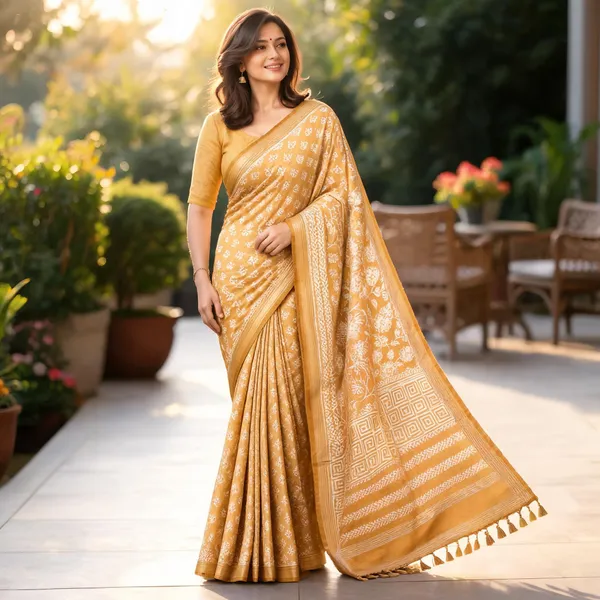 Mustard_Sico_Cotton_And_Silk_Saree_With_Blouse_Piece_For_Women