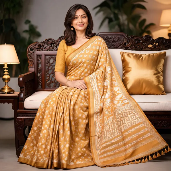Mustard_Sico_Cotton_And_Silk_Saree_With_Blouse_Piece_For_Women