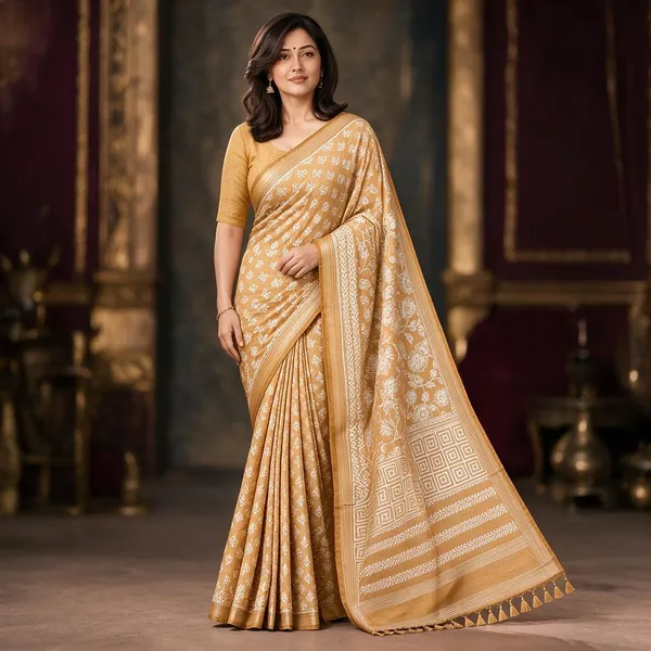 Mustard_Sico_Cotton_And_Silk_Saree_With_Blouse_Piece_For_Women