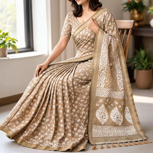 Beige_Sico_Cotton_And_Silk_Saree_With_Blouse_Piece_For_Women