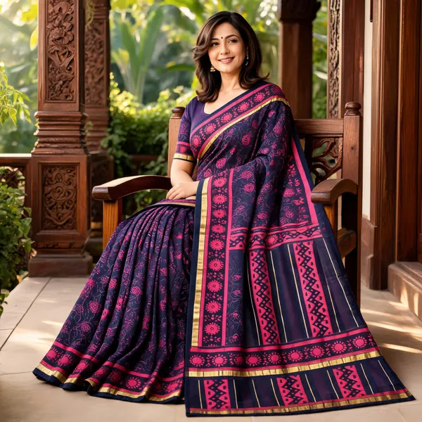 Navy_Blue_Sico_Cotton_And_Silk_Saree_With_Blouse_Piece_For_Women