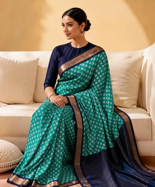 Teal_Sico_Cotton_And_Silk_Saree_With_Blouse_Piece_For_Women