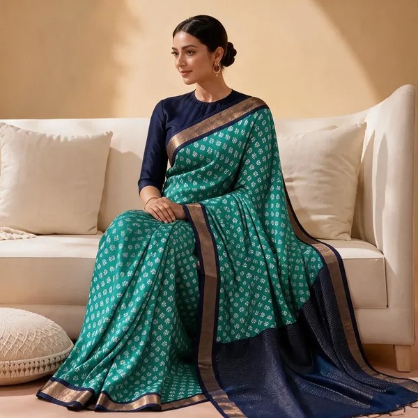 Teal_Sico_Cotton_And_Silk_Saree_With_Blouse_Piece_For_Women