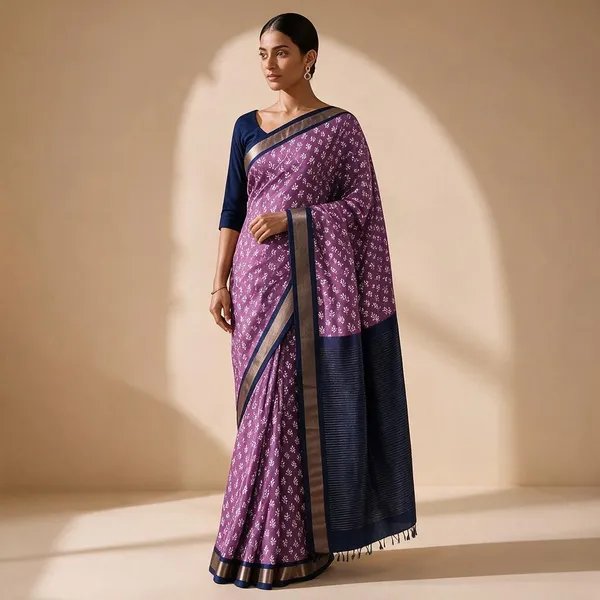 Purple_Sico_Cotton_And_Silk_Saree_With_Blouse_Piece_For_Women