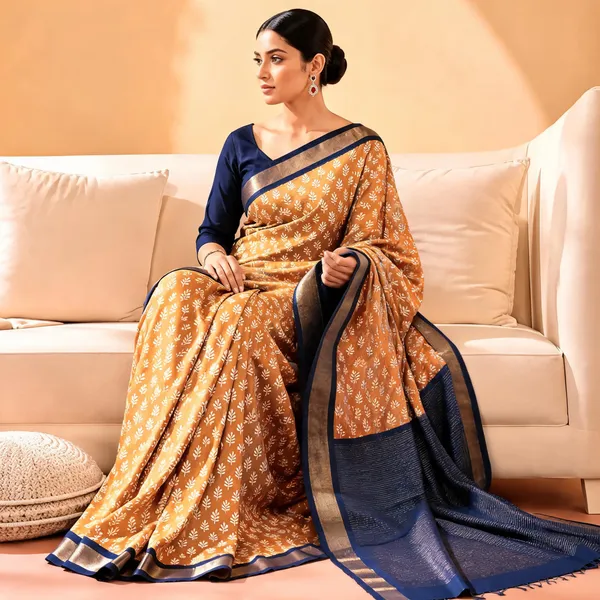Mustard_Sico_Cotton_And_Silk_Saree_With_Blouse_Piece_For_Women