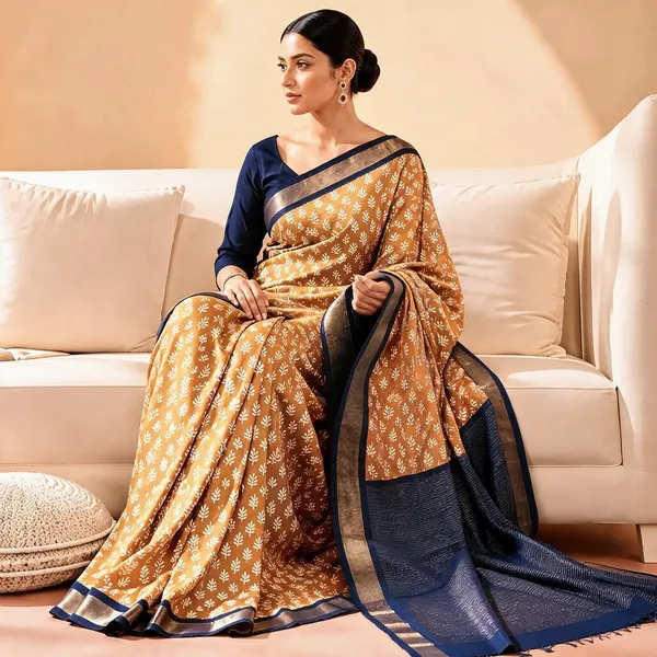 Mustard_Sico_Cotton_And_Silk_Saree_With_Blouse_Piece_For_Women