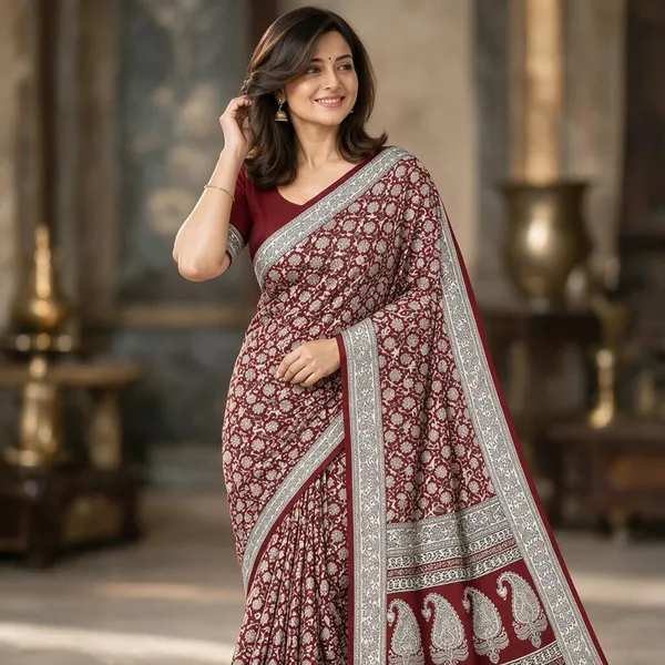 Maroon_Sico_Cotton_And_Silk_Saree_With_Blouse_Piece_For_Women