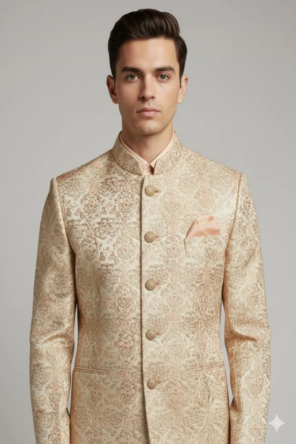 Stitched_Designer_Suit_With_Unstitched_Pant_Fabric_Gold_Cream