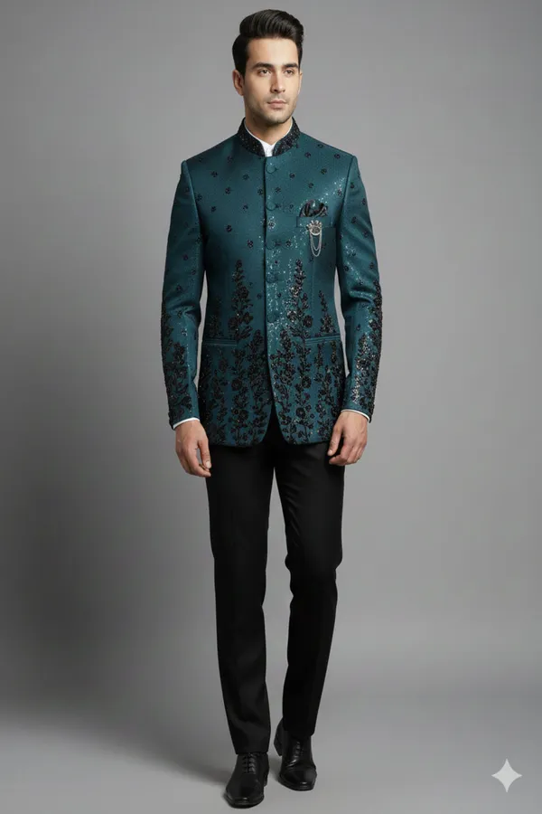 Stitched_Designer_Suit_With_Unstitched_Pant_Fabric_Teal_Black