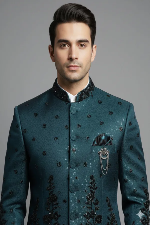 Stitched_Designer_Suit_With_Unstitched_Pant_Fabric_Teal_Black