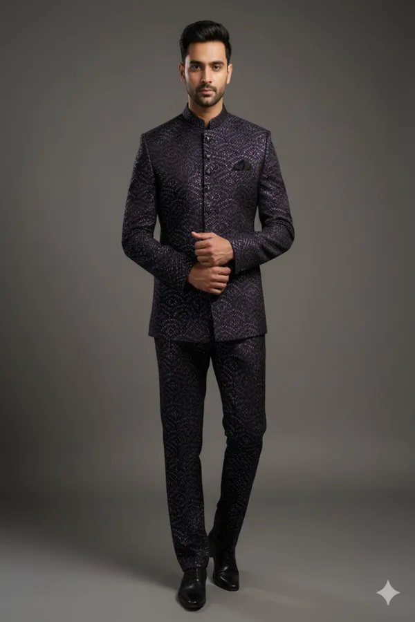 Stitched_Designer_Suit_With_Unstitched_Pant_Fabric_Black_Purple_Texture