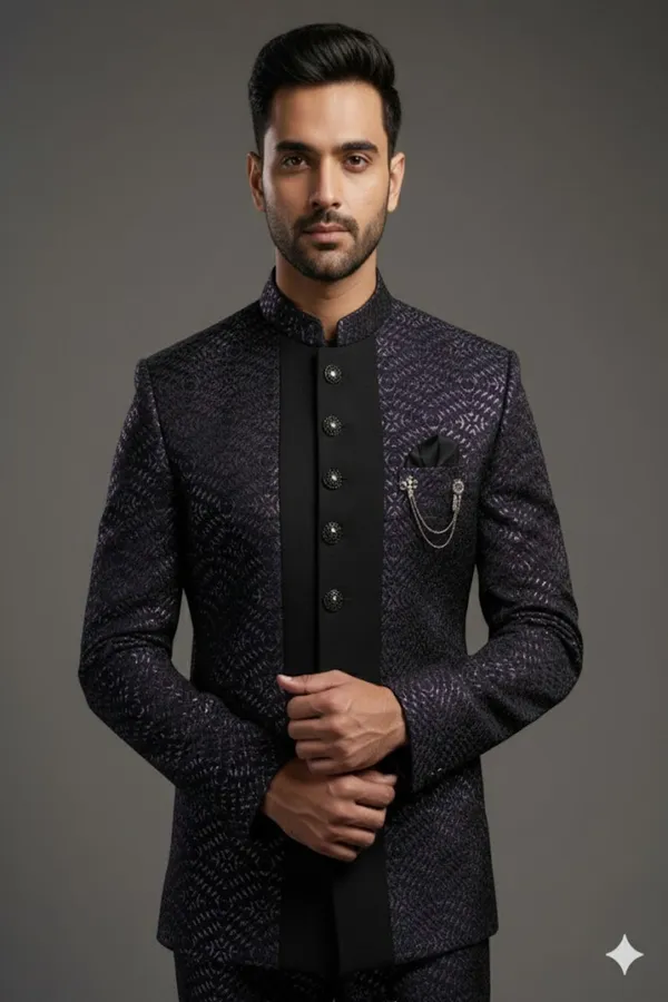 Stitched_Designer_Suit_With_Unstitched_Pant_Fabric_Black_Purple_Texture