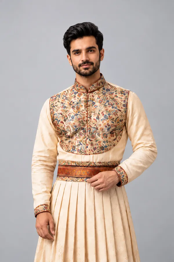 Cream_Embroidered_Angrakha_Sherwani