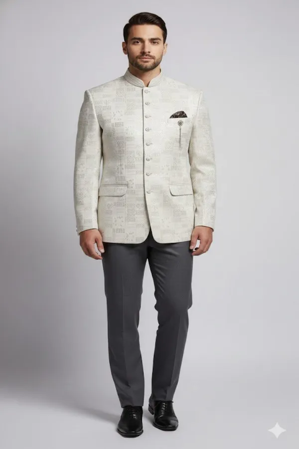 Premium_Cream_Jacquard_Bandhgala_Jacket_For_Men