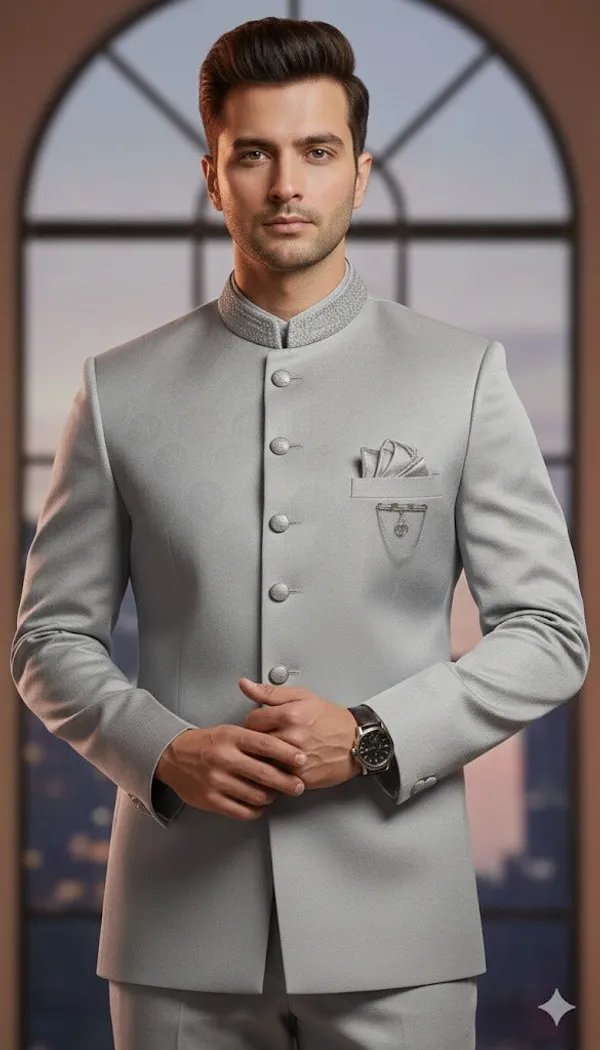 Elegant_Metallic_Grey_Bandhgala_With_Minimal_Embroidery