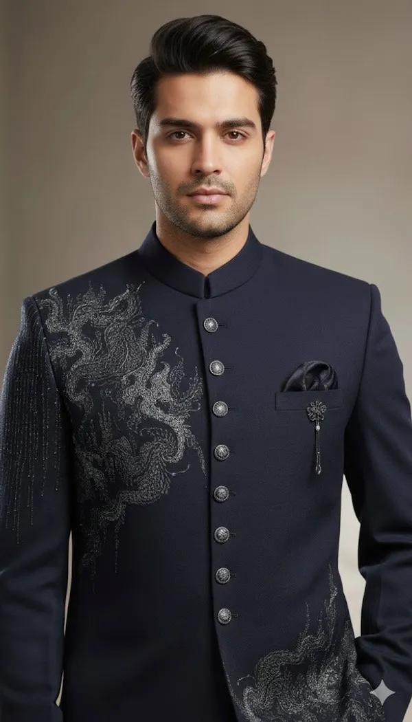 Exclusive_Navy_Partywear_Bandhgala_Jacket_With_Artistic_Embroidery