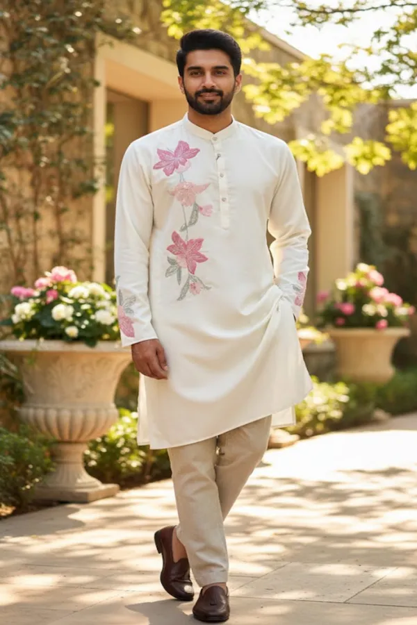 Ivory_Floral_Embroidered_Classic_Kurta