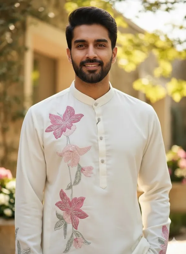 Ivory_Floral_Embroidered_Classic_Kurta